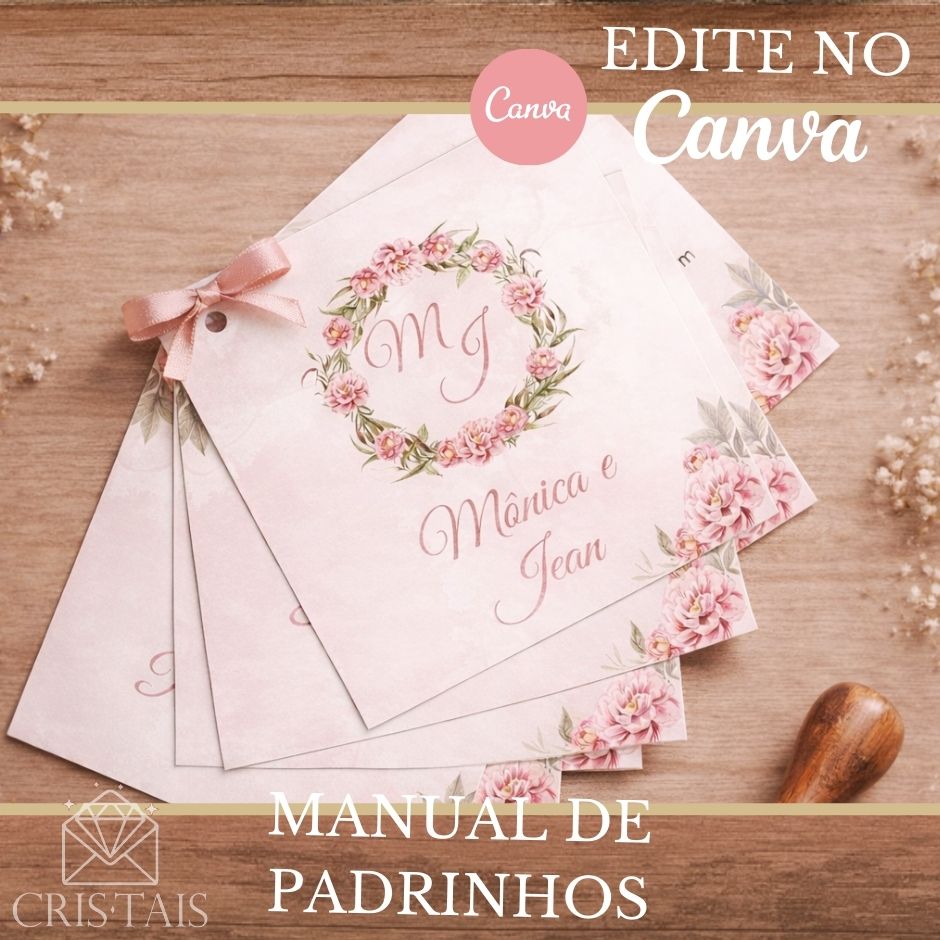 Manual de Padrinhos (Digital) (PARA VOCÊ EDITAR) - Editável Canva - Rosê Floral