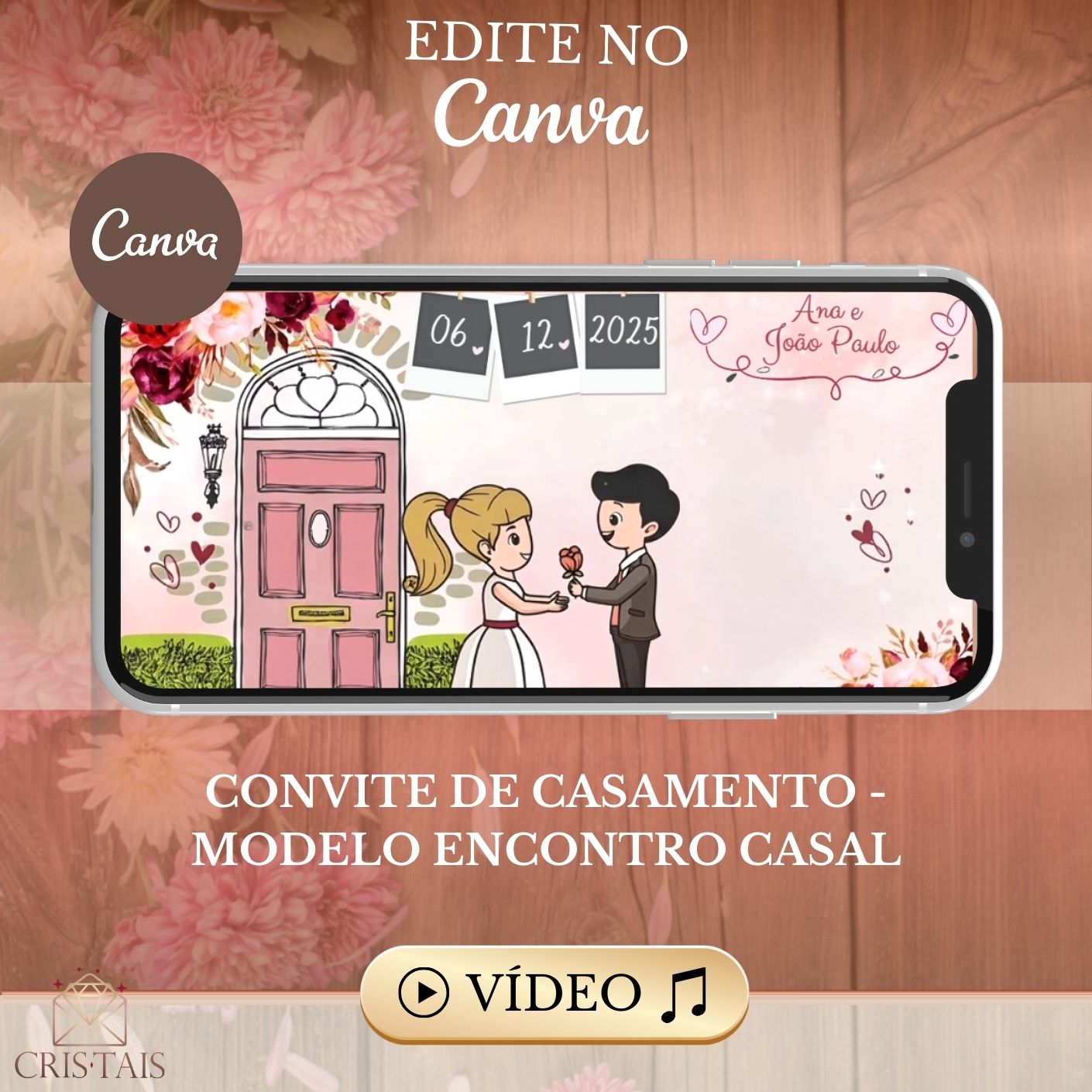 Convite Casamento Vídeo (PARA VOCÊ EDITAR) - EDITE NO CANVA: Modelo Encontro Casal