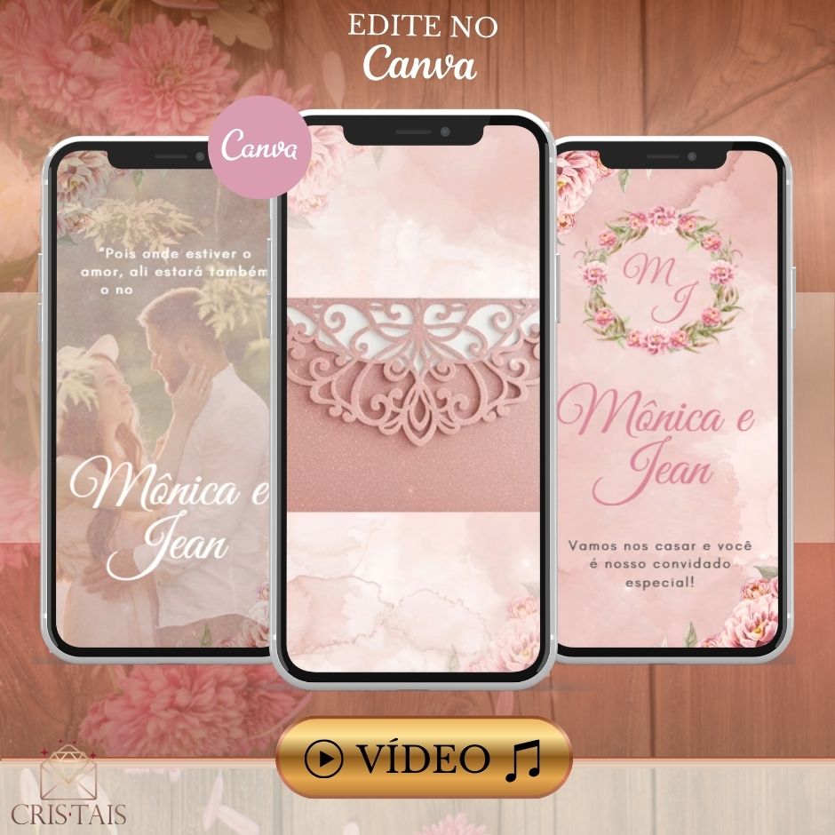 Convite Casamento Vídeo (PARA VOCÊ EDITAR) - EDITE NO CANVA: Modelo Rosê Floral