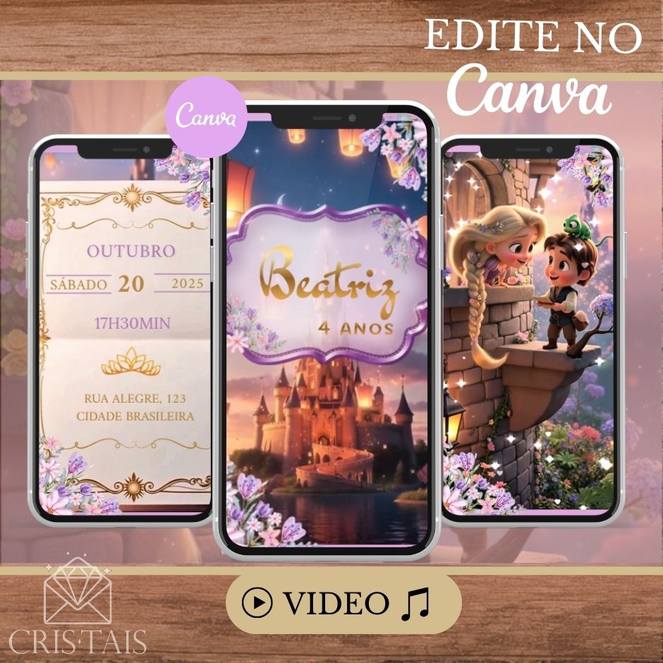 Convite Infantil Vídeo (PARA VOCÊ EDITAR) - EDITE NO CANVA - Modelo Enrolados
