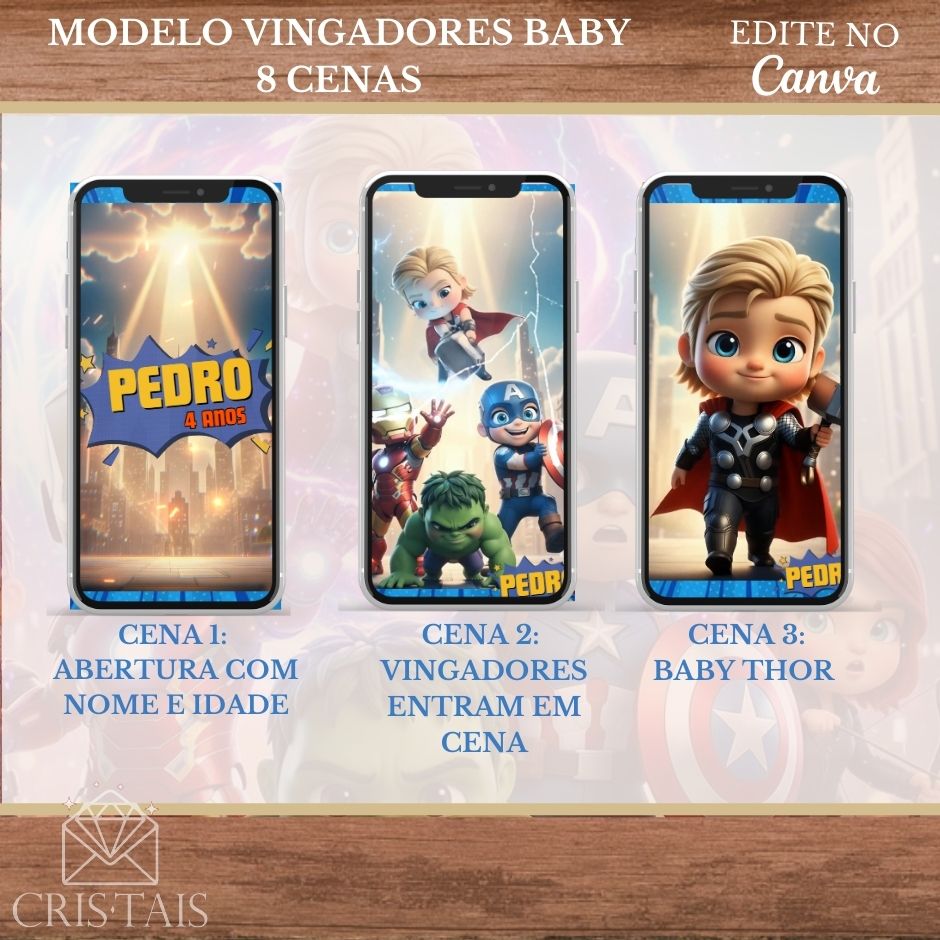 Convite Infantil Vídeo (PARA VOCÊ EDITAR) - EDITE NO CANVA - Modelo Vingadores Baby