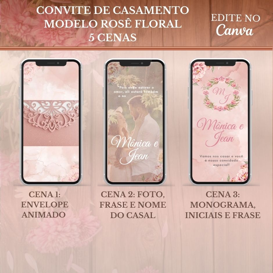Convite Casamento Vídeo (PARA VOCÊ EDITAR) - EDITE NO CANVA: Modelo Rosê Floral