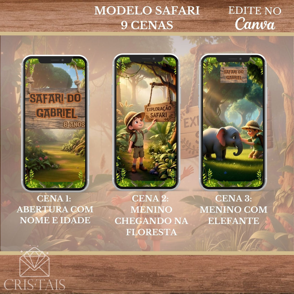 Convite Infantil Vídeo - EDITE NO CANVA - Modelo Safari Menino