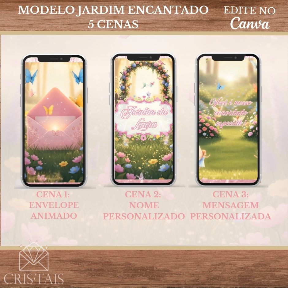 Convite Infantil Vídeo (PARA VOCÊ EDITAR) - EDITE NO CANVA - Modelo Jardim de Borboletas