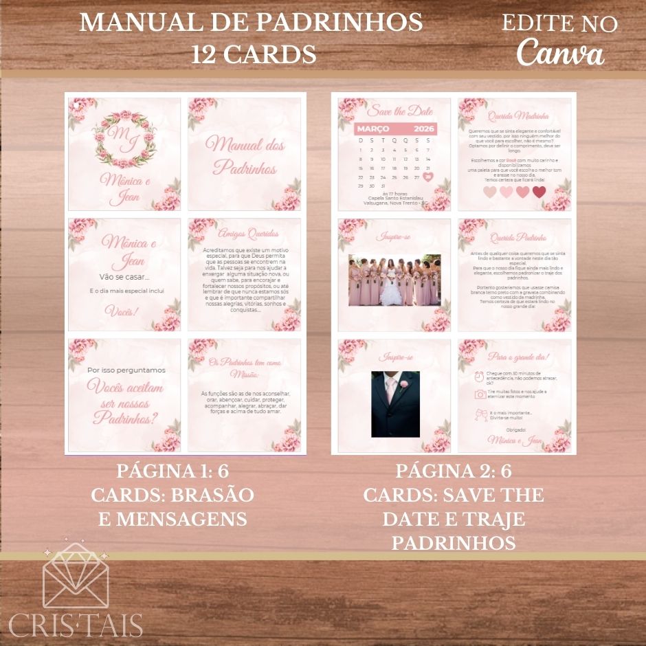 Manual de Padrinhos (Digital) (PARA VOCÊ EDITAR) - Editável Canva - Rosê Floral