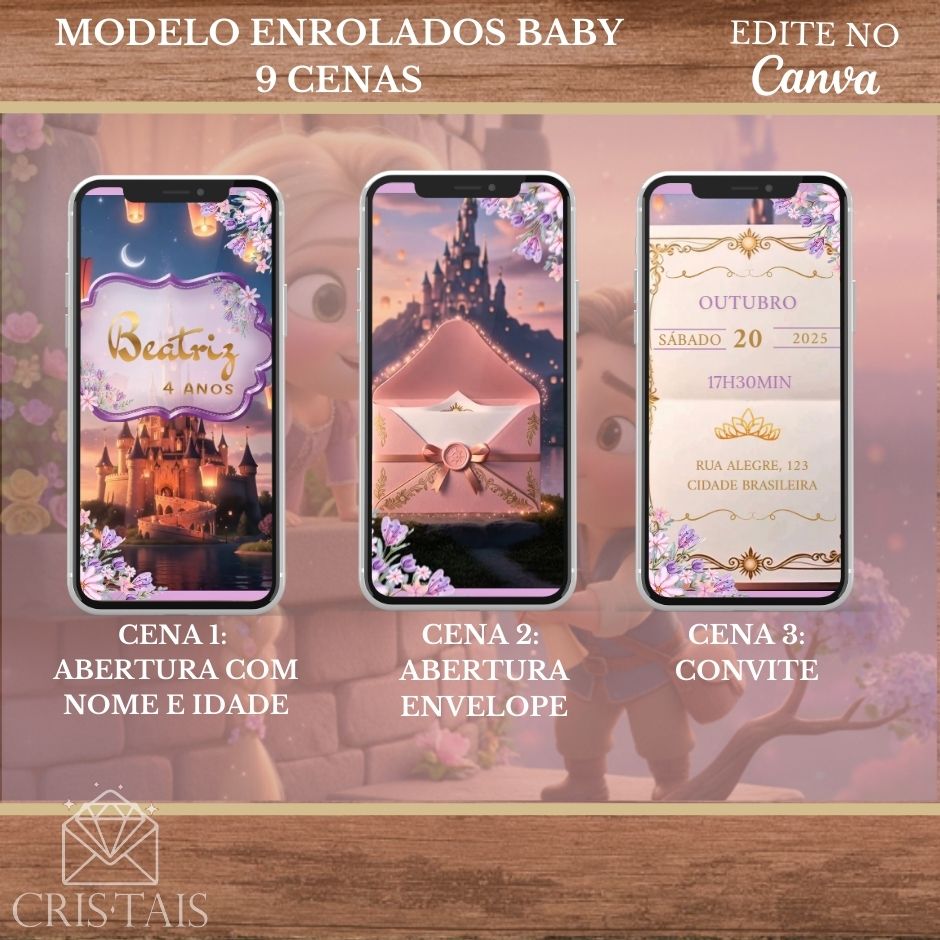 Convite Infantil Vídeo (PARA VOCÊ EDITAR) - EDITE NO CANVA - Modelo Enrolados