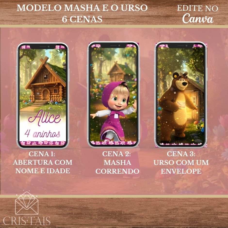 Convite Infantil Vídeo (PARA VOCÊ EDITAR) - EDITE NO CANVA - Modelo Masha e o Urso