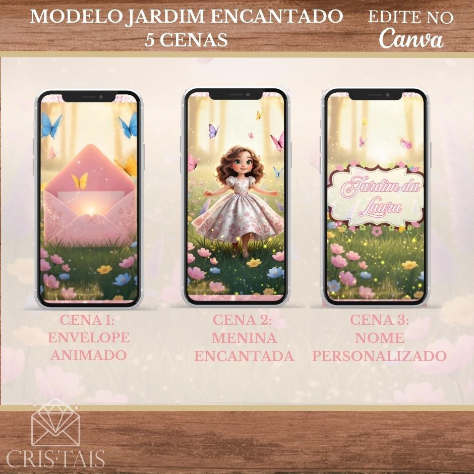 Convite Infantil Vídeo (PARA VOCÊ EDITAR) - EDITE NO CANVA - Modelo Jardim Encantado (Com personagem)