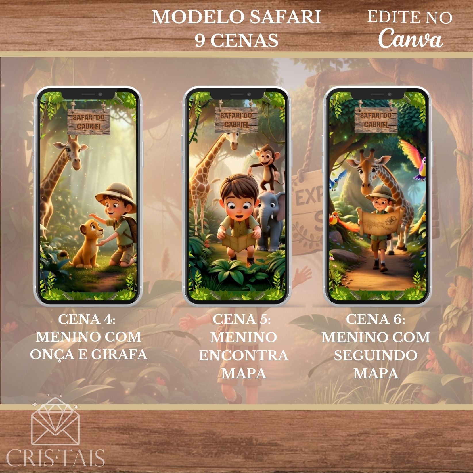 Convite Infantil Vídeo - EDITE NO CANVA - Modelo Safari Menino