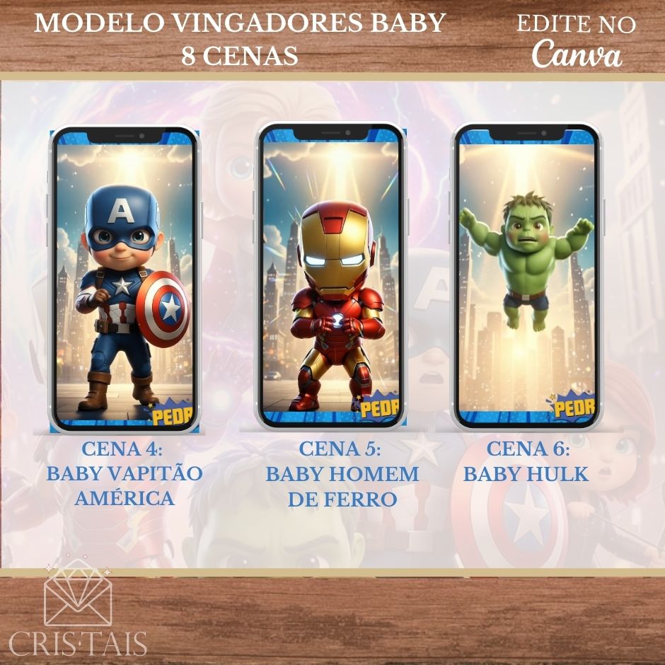 Convite Infantil Vídeo (PARA VOCÊ EDITAR) - EDITE NO CANVA - Modelo Vingadores Baby