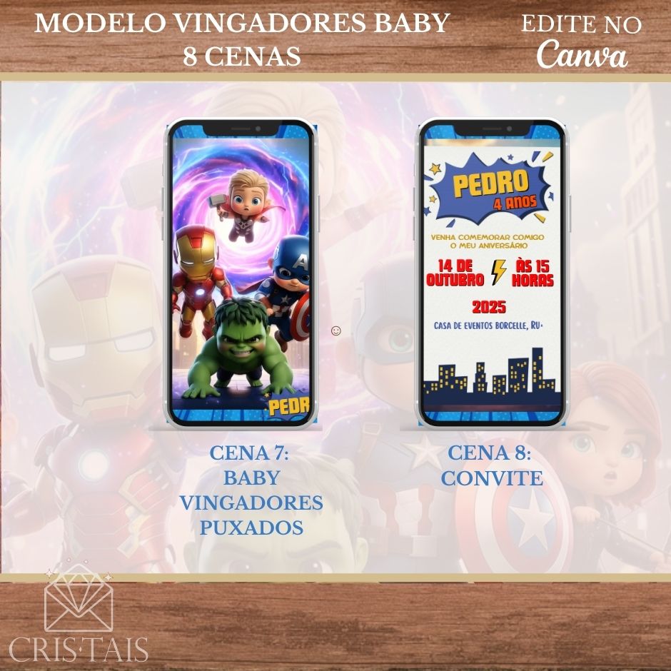 Convite Infantil Vídeo (PARA VOCÊ EDITAR) - EDITE NO CANVA - Modelo Vingadores Baby