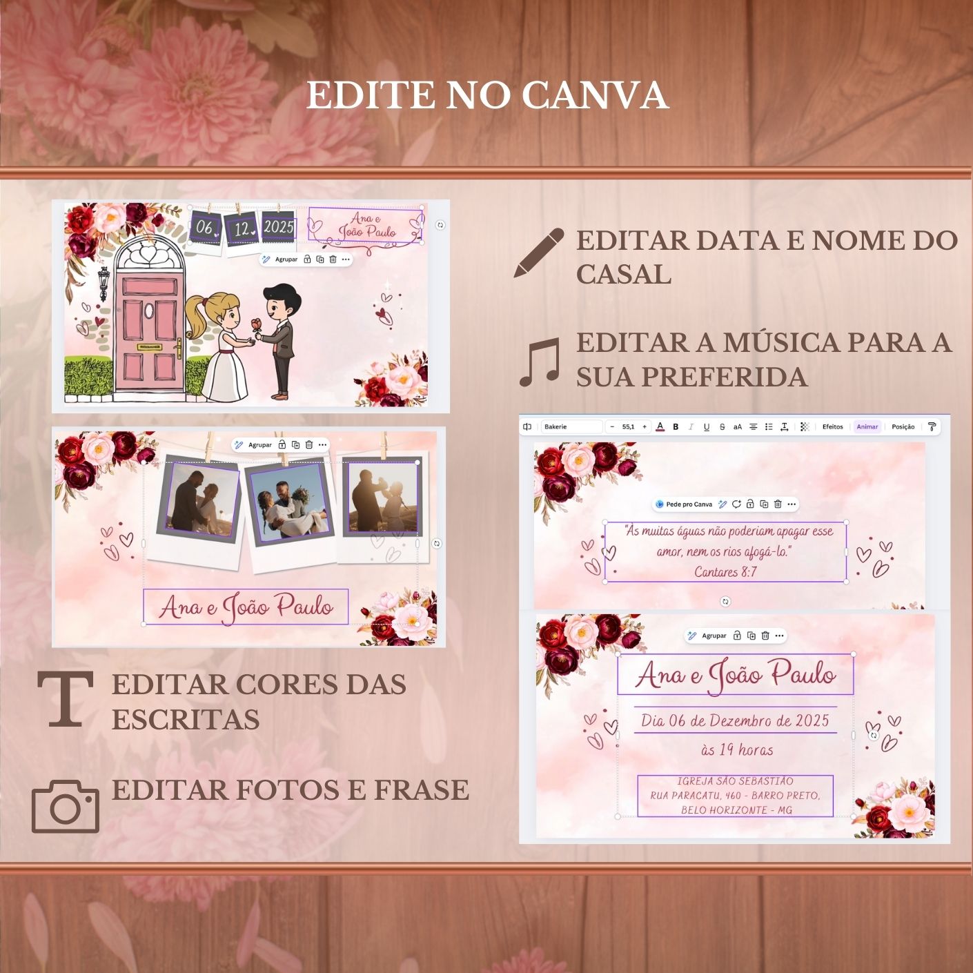 Convite Casamento Vídeo (PARA VOCÊ EDITAR) - EDITE NO CANVA: Modelo Encontro Casal