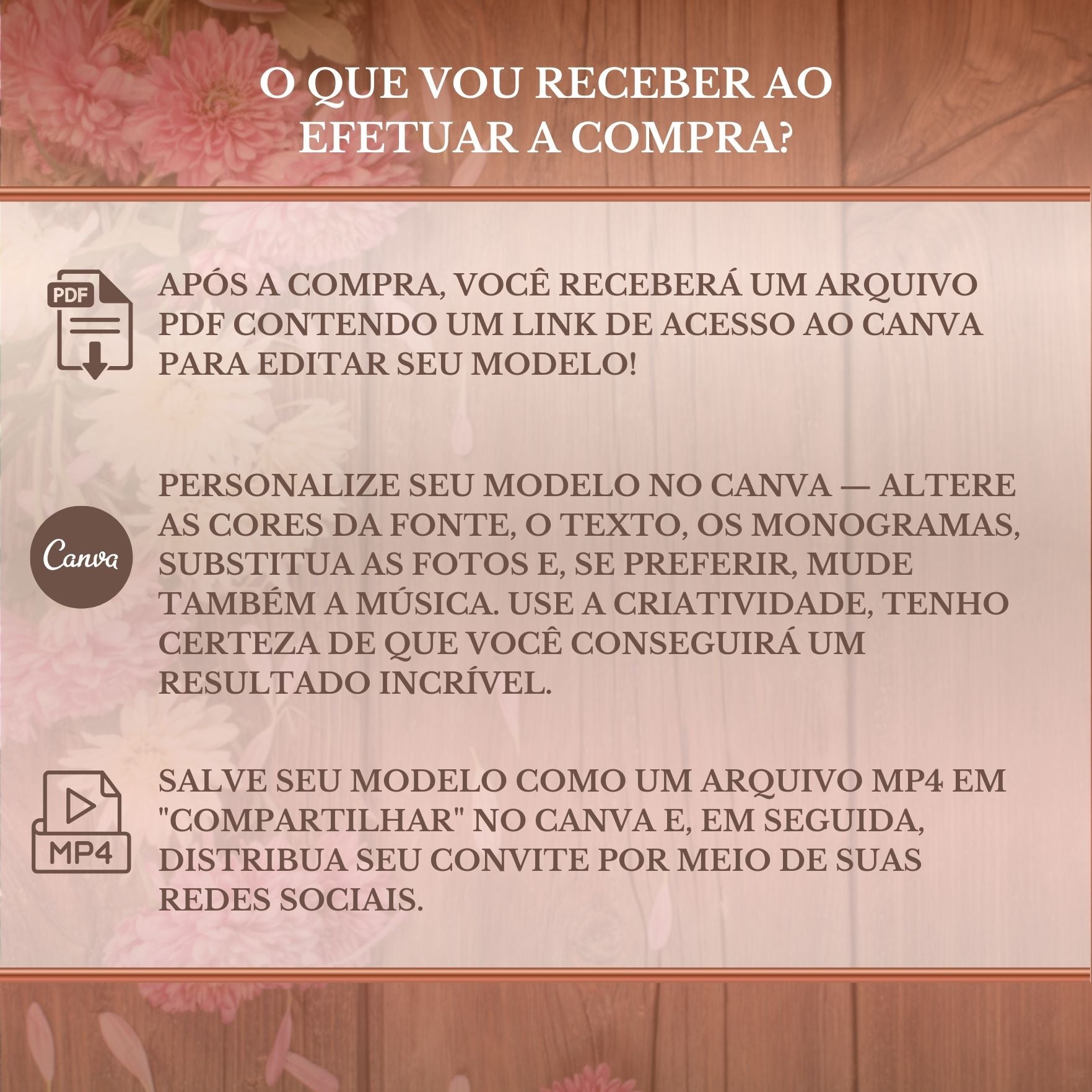 Convite Casamento Vídeo -EDITE NO CANVA: Modelo Floral Bege