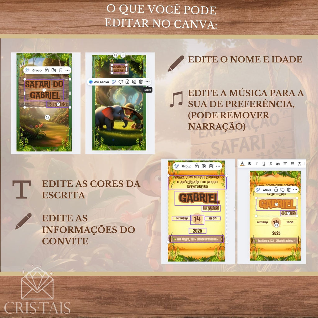 Convite Infantil Vídeo - EDITE NO CANVA - Modelo Safari Menino