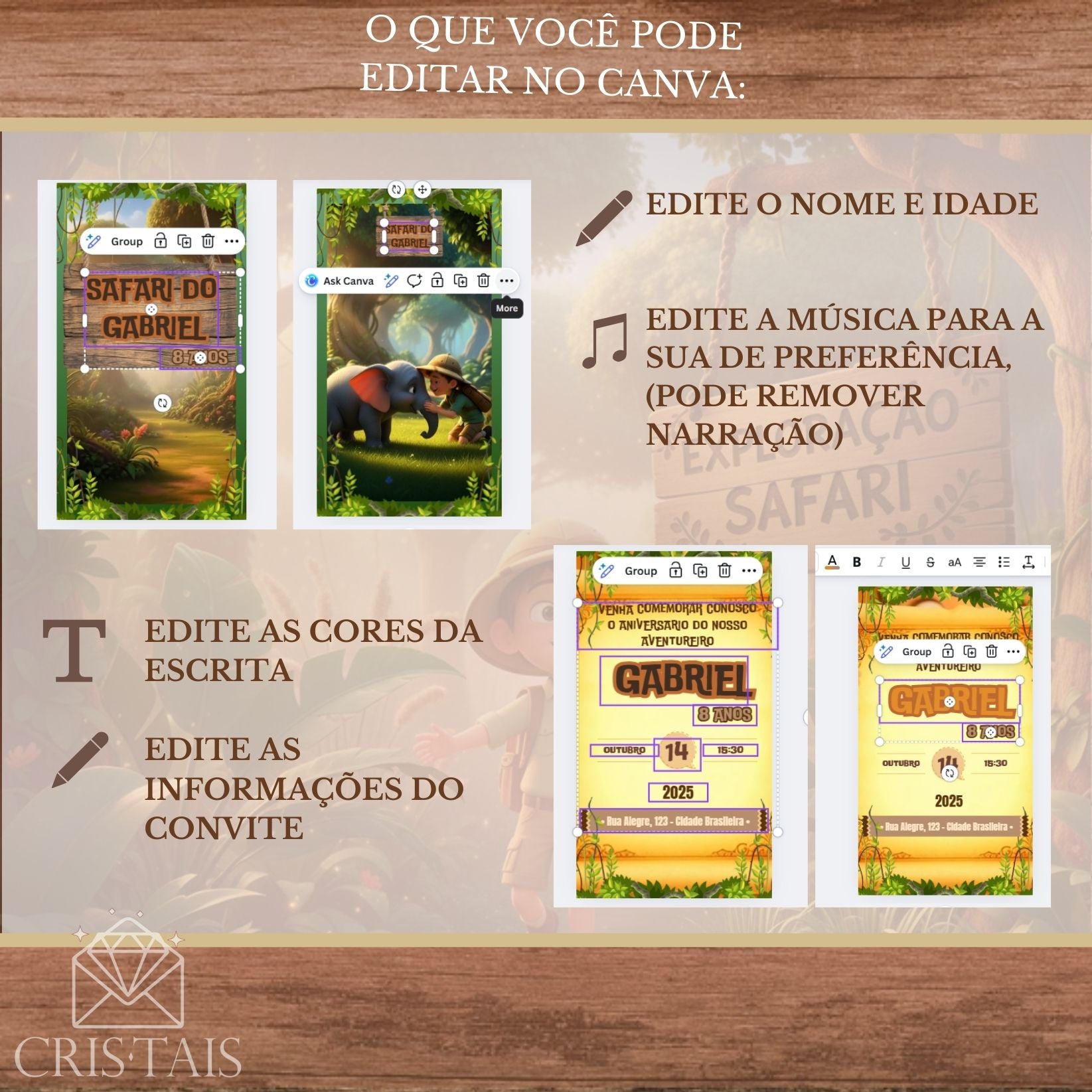 Convite Infantil Vídeo - EDITE NO CANVA - Modelo Safari Menino