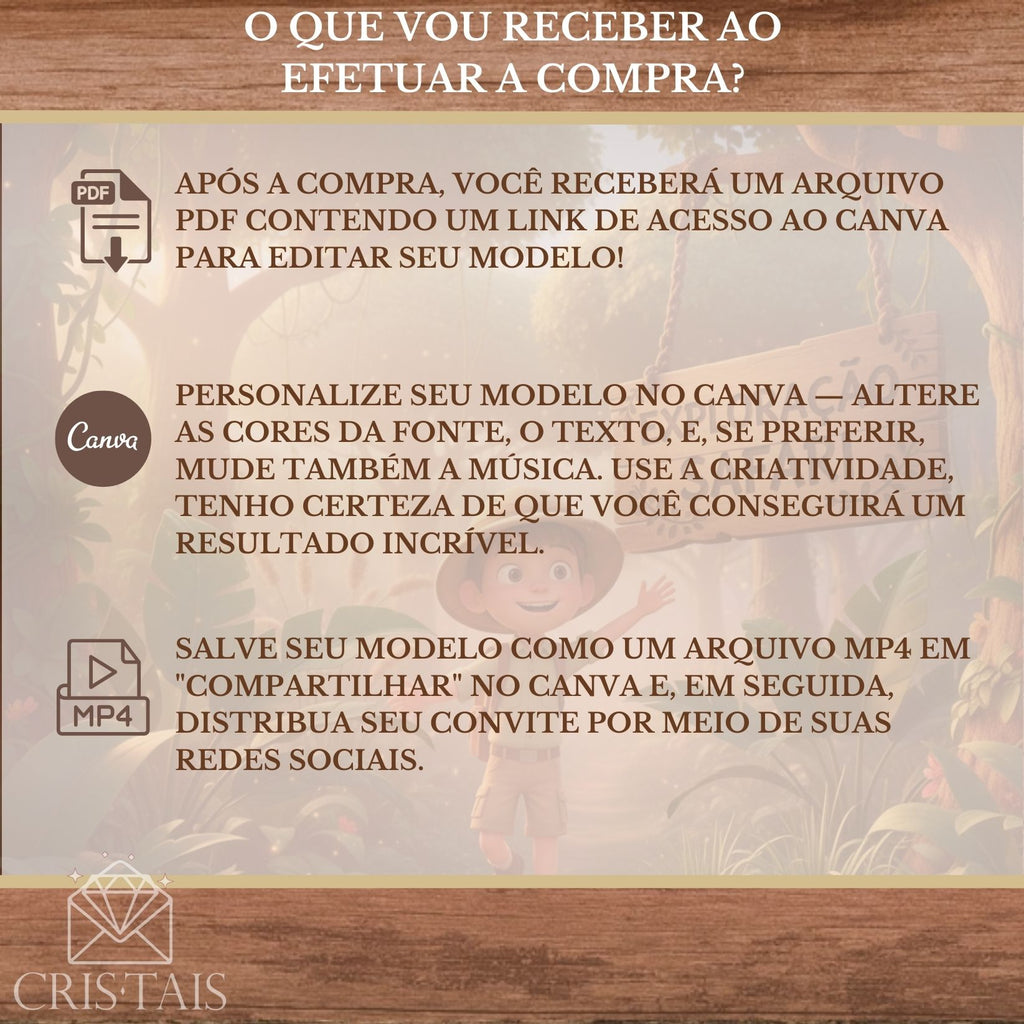 Convite Infantil Vídeo - EDITE NO CANVA - Modelo Safari Menino