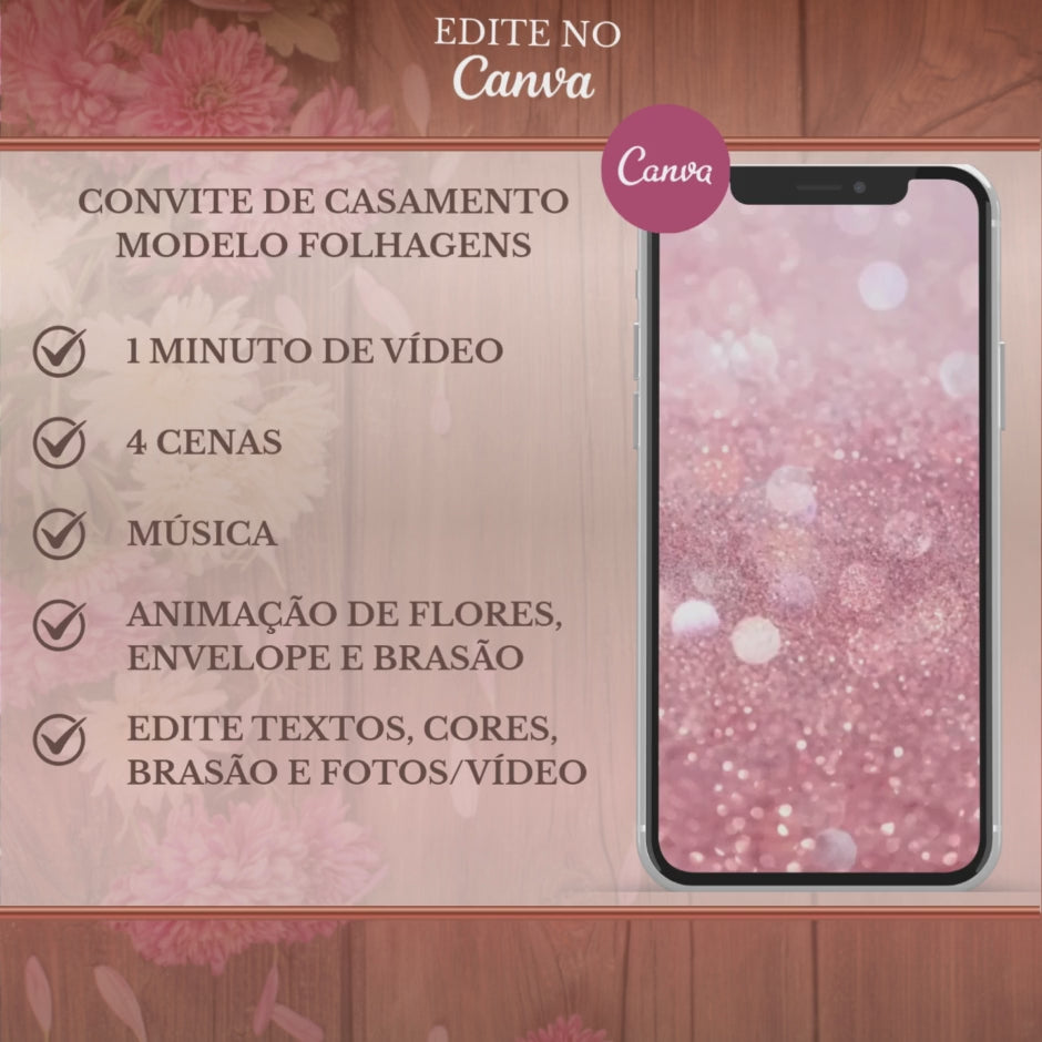 Convite 15 anos Vídeo (PARA VOCÊ EDITAR) - EDITE NO CANVA: Modelo Pink Floral
