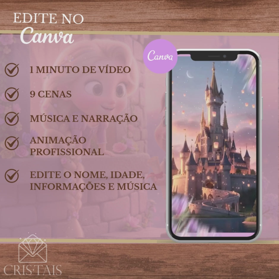 Convite Infantil Vídeo (PARA VOCÊ EDITAR) - EDITE NO CANVA - Modelo Enrolados