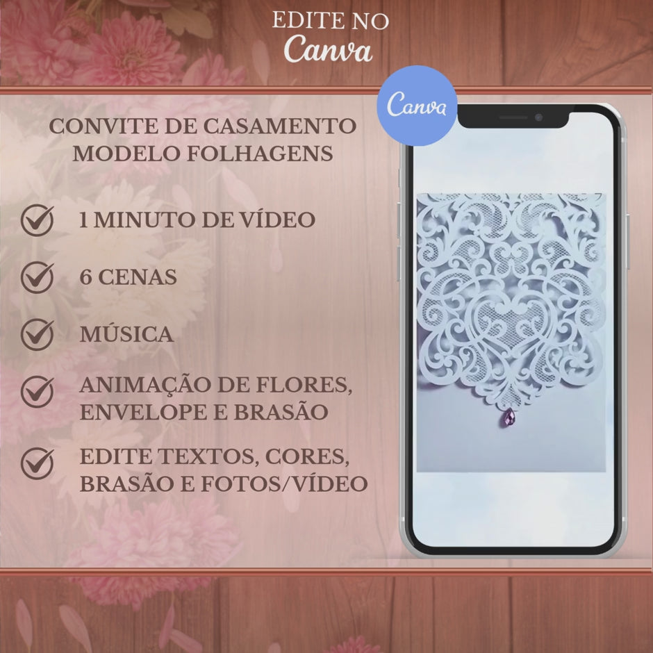 Convite Casamento Vídeo (PARA VOCÊ EDITAR)-EDITE NO CANVA: Modelo Azul bebê Floral