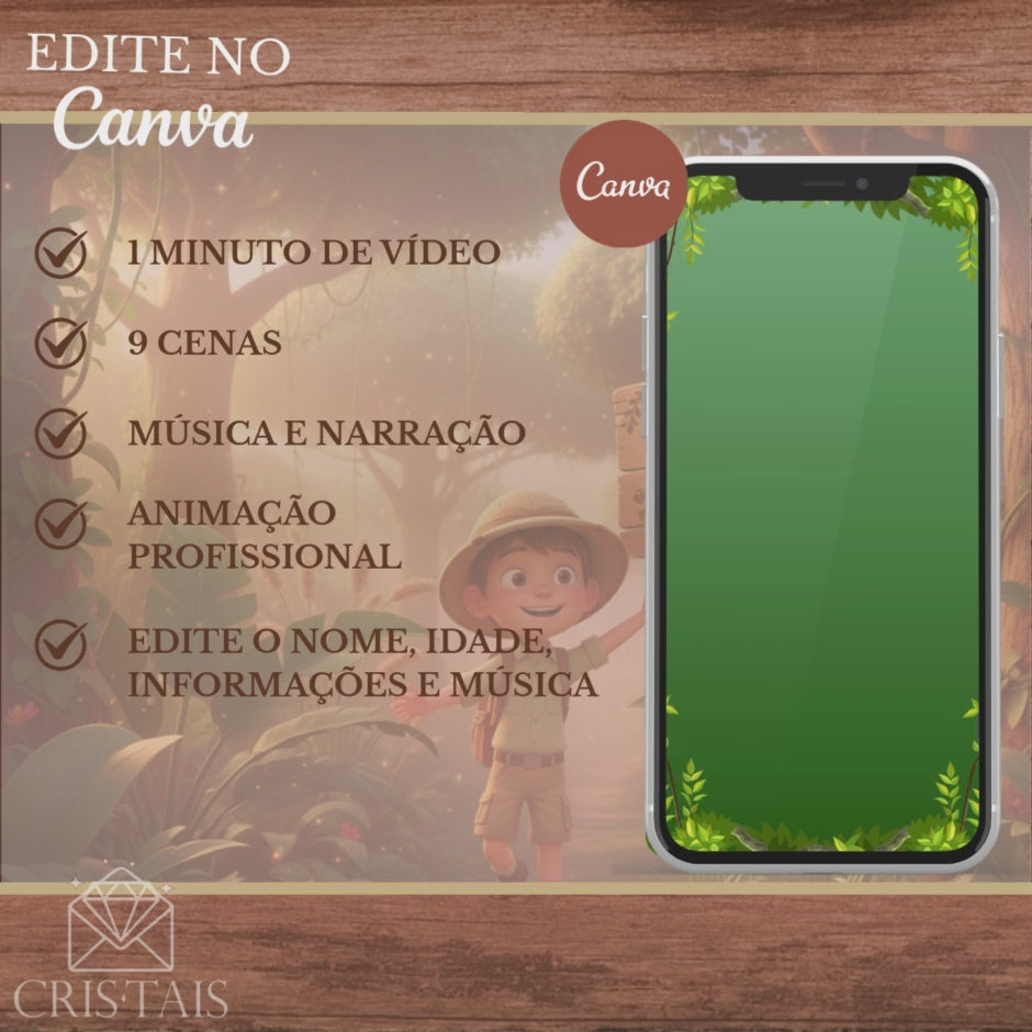 Convite Infantil Vídeo - EDITE NO CANVA - Modelo Safari Menino